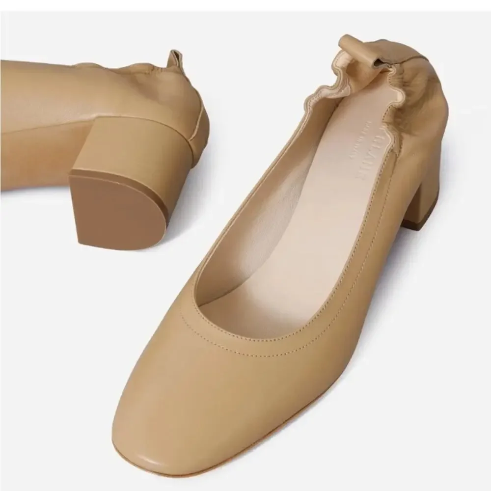 Everlane The Day Heel Light Taupe Sz 6.5 Block Heel Ballet Inspired NEW w/o Box